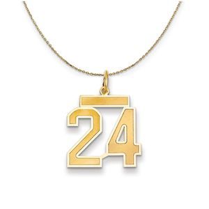 14k Yellow Gold, Jersey, Med Number 24 Necklace - 24 Inch